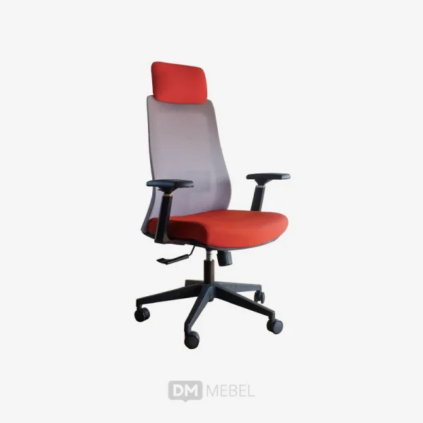 KURSI KANTOR ERGONOMIS QUIGON PC GREY-RED (2)