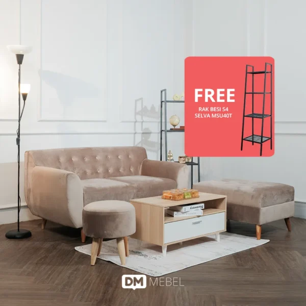 BUNDLING SWEET LIVING SET KURSI SOFA WANDA SEATER + COFFEE TABLE BELATRIX CT80 + FREE DM MEBEL RAK SERBAGUNA BESI S4 SELVA MSU40T BLACK_WEB