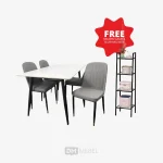 DM MEBEL MEJA MAKAN LEXON SEVILLA FABRIC WHITE+Free rak selva2